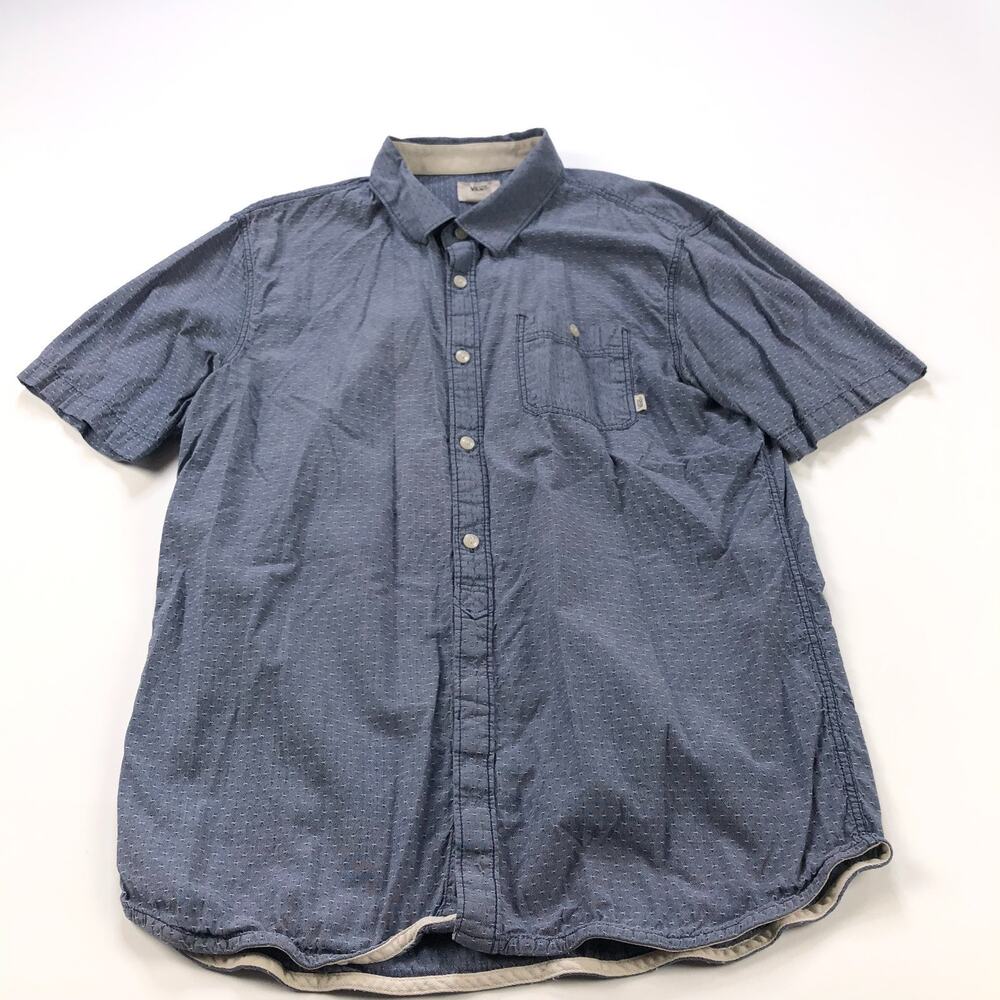 Vans Large Button Short Sleeve Casual Pocket Collared Shirt Blue Textured